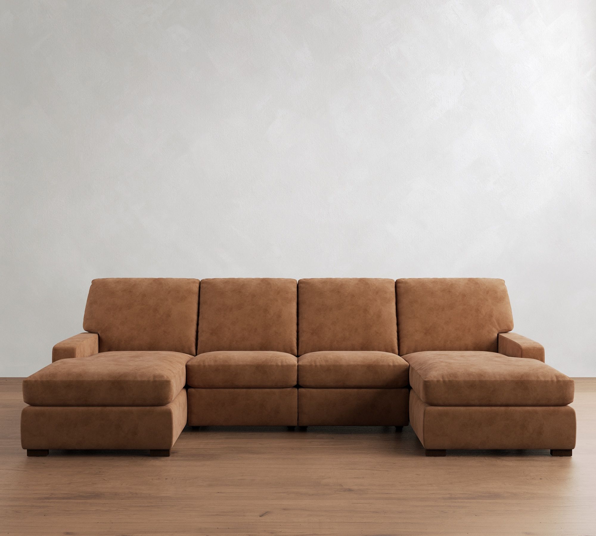 Turner Square Arm Leather Power Reclining Double Chaise Sectional (105"&ndash;117")