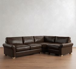 PB Comfort Modern Roll Arm Leather 3-Piece Wedge Sleeper Sectional (121")