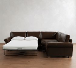 PB Comfort Modern Roll Arm Leather 3-Piece Wedge Sleeper Sectional (121")