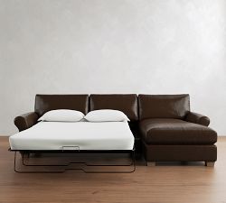 PB Comfort Modern Roll Arm Leather Sleeper Chaise Sectional (112")