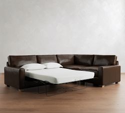PB Comfort Modern Square Arm Leather 3-Piece Wedge Sleeper Sectional (119")