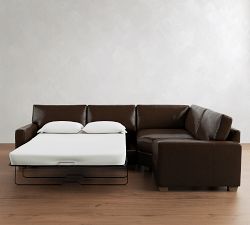 PB Comfort Modern Square Arm Leather 3-Piece Wedge Sleeper Sectional (119")