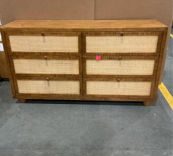 Open Box: Catalina Cane 6-Drawer Wide Dresser (64") - Antique Umber