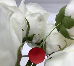 Open Box: Faux Composed Roses in Square Vase (9") - Pure White