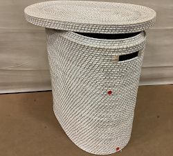 Open Box: Tava Handwoven Rattan Divided Hamper - White