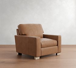 Open Box: Turner Square Arm Leather Small Armchair without Nailheads (37") - Churchfield Camel, Seadrift