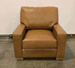 Open Box: Turner Square Arm Leather Small Armchair without Nailheads (37") - Churchfield Camel, Seadrift