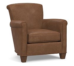 Open Box: Irving Roll Arm Leather Armchair without Nailheads (33") - Statesville Toffee, Coffee