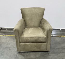 Open Box: Irving Roll Arm Swivel Armchair without Nailheads (33") - Performance Suede Moss