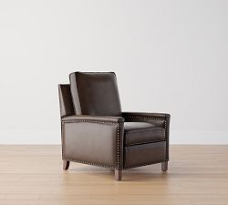 Open Box: Tyler Square Arm Leather Tall Manual Recliner with Nailheads (41") - Burnished Walnut, Espresso