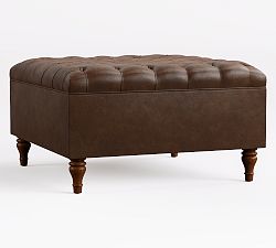 Lorraine Tufted Leather Square Storage Ottoman (36")