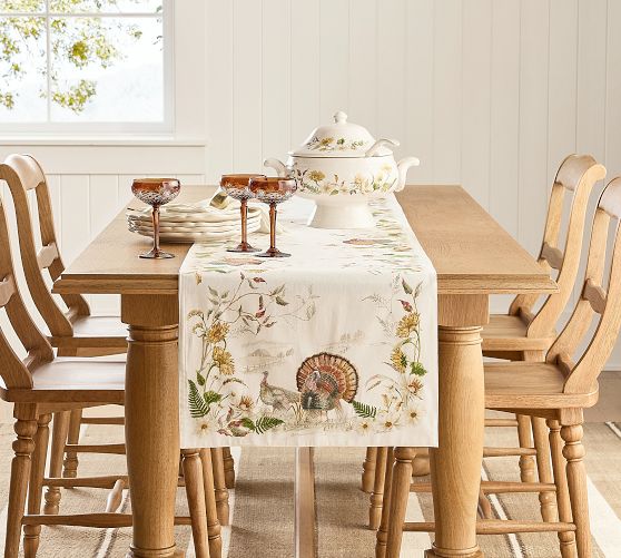 Bedford Harvest Turkey Embroidered Cotton/Linen Table Runner