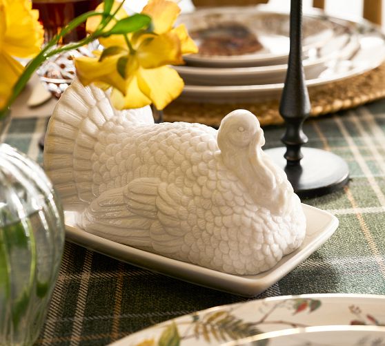Figural Turkey Stoneware Butter Dish