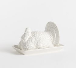 Figural Turkey Stoneware Butter Dish