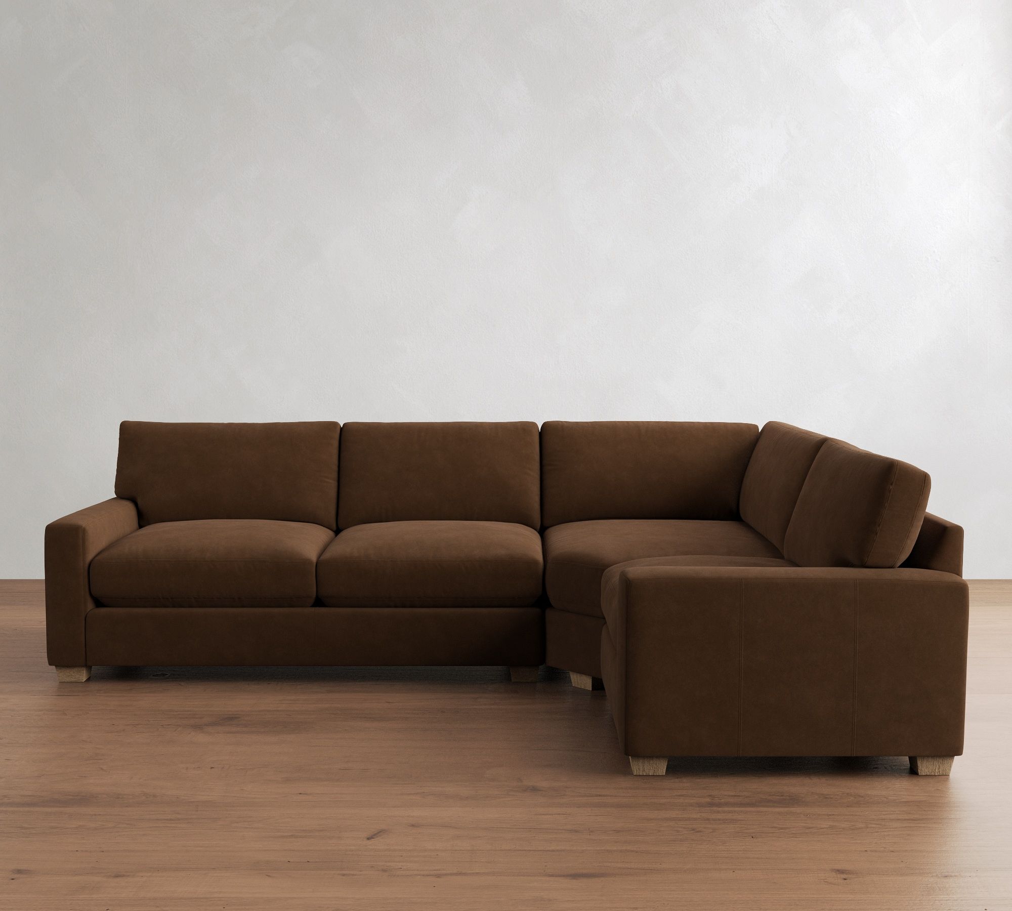 PB Comfort Modern Square Arm Leather 3-Piece Wedge Sleeper Sectional (119")