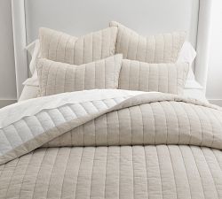 European Flax Linen Cotton Channel Stitch Quilted Sham