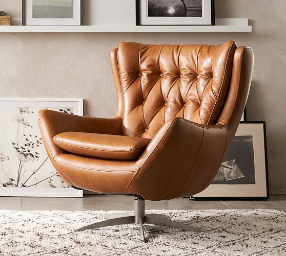 Wells Tufted Leather Swivel Chair by Pottery Barn