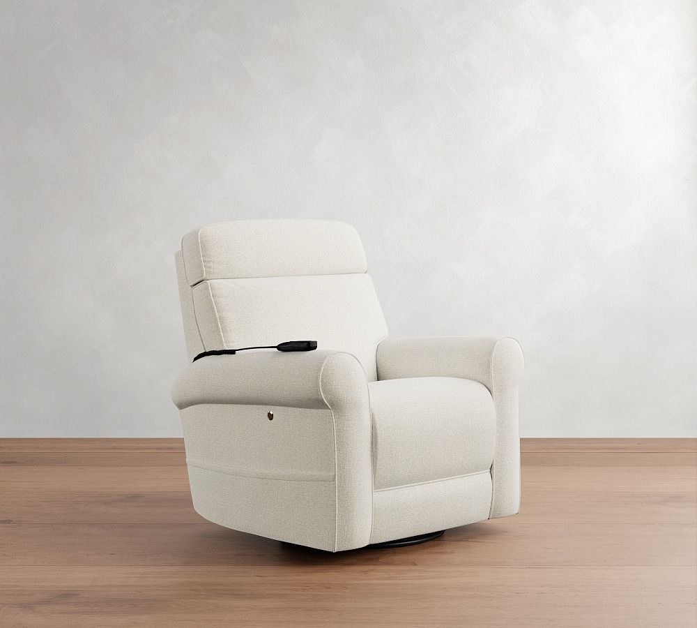 PB Comfort Roll Arm Deluxe Power Swivel Glider Recliner with Massage and Heat by Pottery Barn