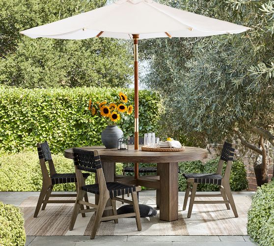 barn patio dining with umbrellas Umbrella Compatible Dining Sets