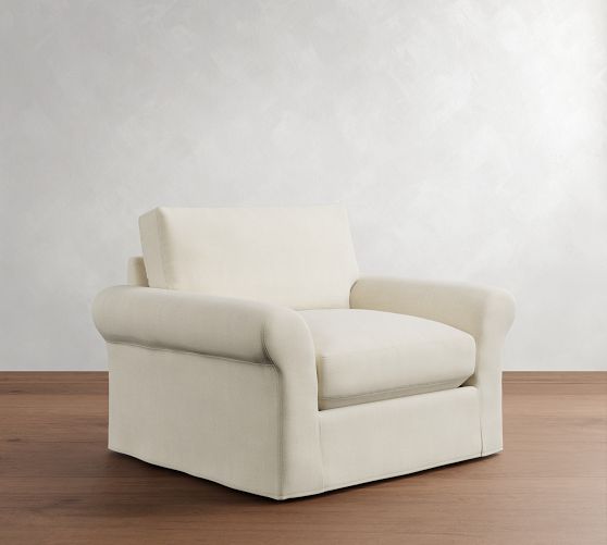 PB Comfort Modern Roll Arm Slipcovered Chair and a Half by Pottery Barn