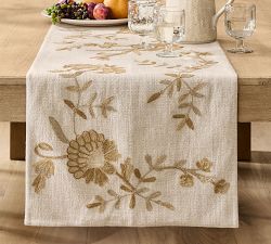 Liana Crewel Embroidered Cotton Table Runner
