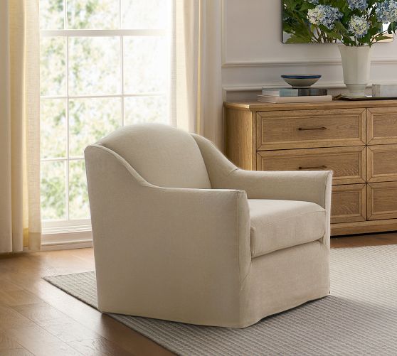 Belen Slipcovered Swivel Chair by Pottery Barn