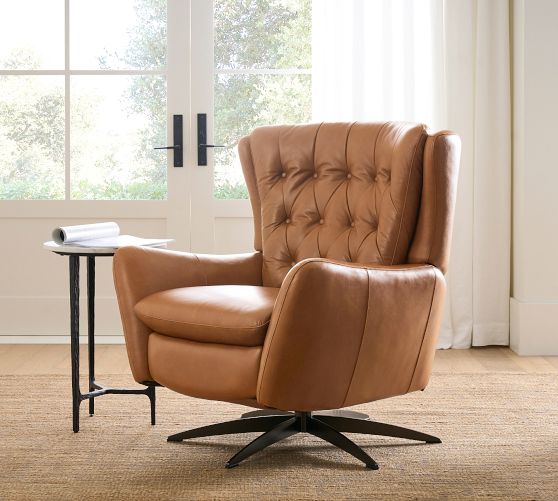 Wells Tufted Leather Swivel Recliner by Pottery Barn
