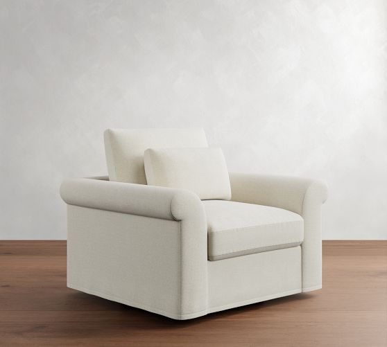 Westwood Roll Arm Deep Seat Slipcovered Swivel Chair by Pottery Barn