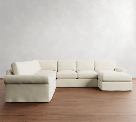 PB Comfort Modern Roll Arm Slipcovered L-Shaped Chaise Sectional (137") by Pottery Barn