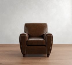 Manhattan Square Arm Leather Chair with Ottoman