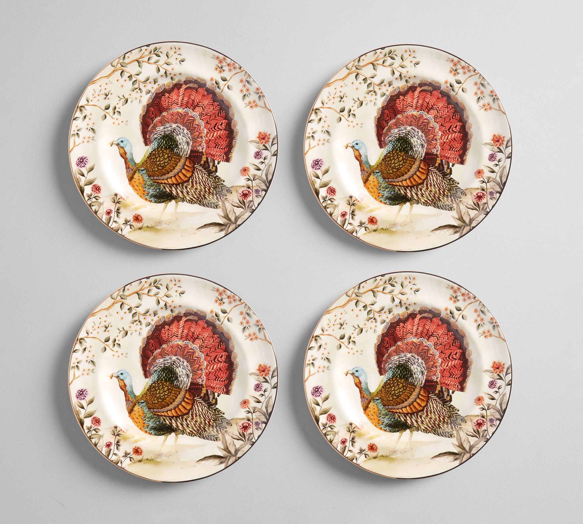 Botanical Harvest Turkey Stoneware Salad Plates - Set of 4