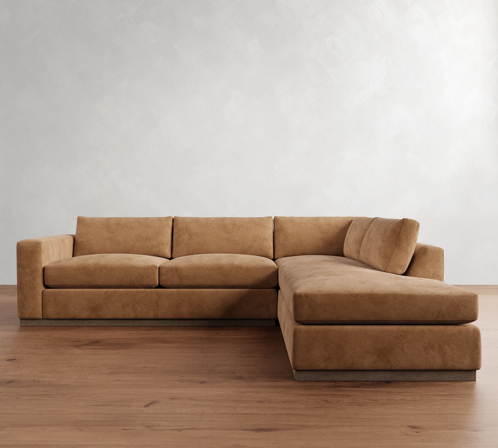 Carmel Wide Arm Leather Wood Base Return Bumper Sectional (113"&ndash;125") - thumbnail 3