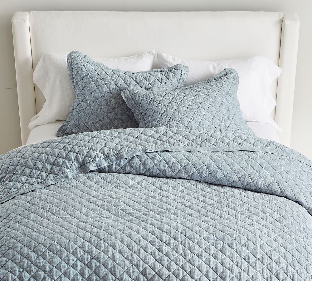 Belgian Flax Linen Diamond Quilt - Chambray, King/Cal. King