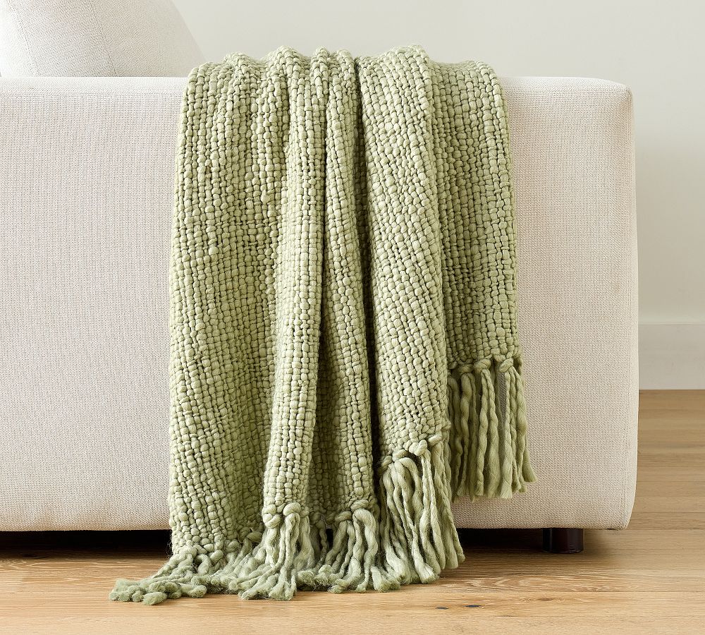 Textured Basketweave Knit Throw - Tea (Green)