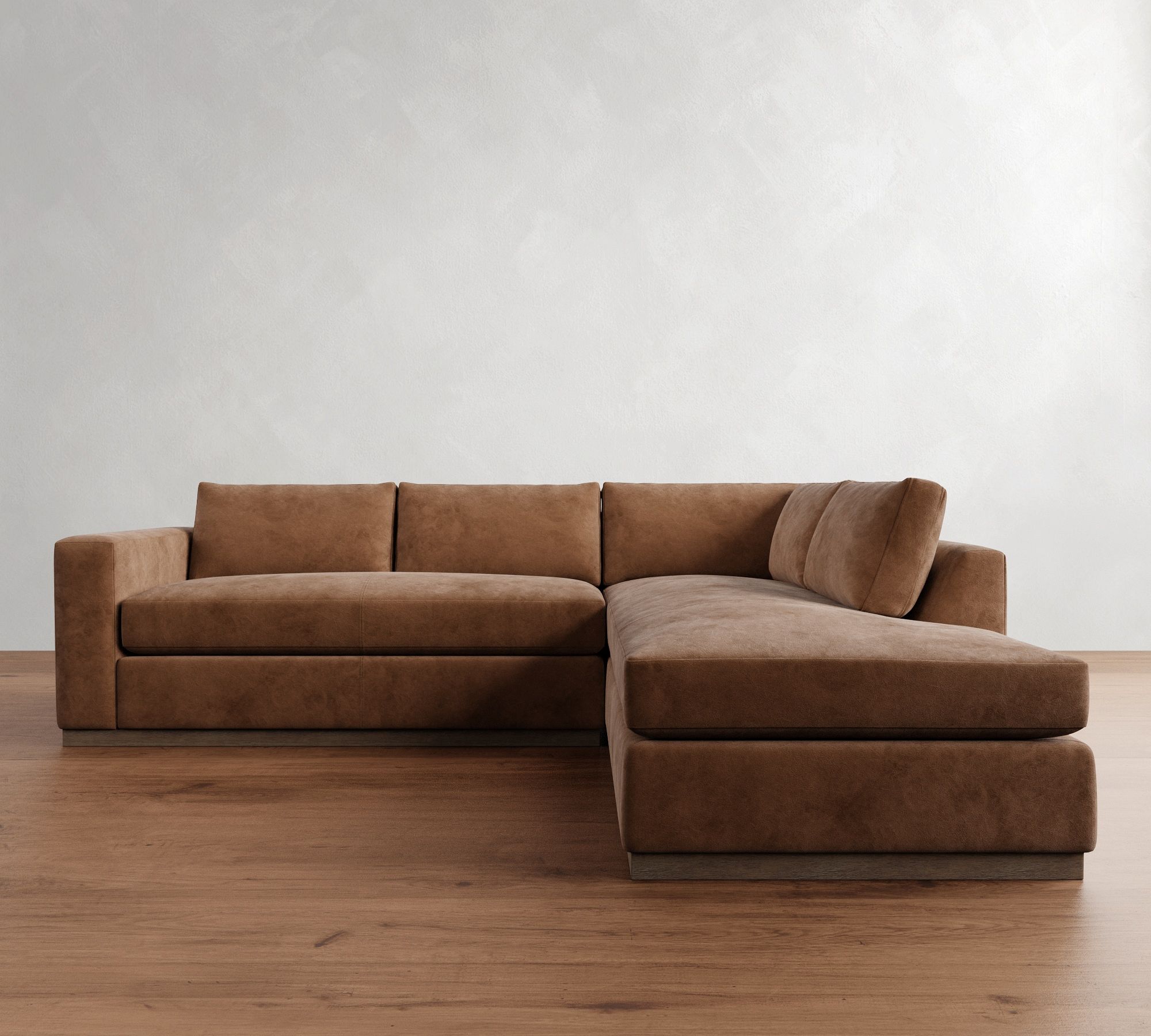 Carmel Wide Arm Leather Wood Base Return Bumper Sectional (113"&ndash;125") - thumbnail 2