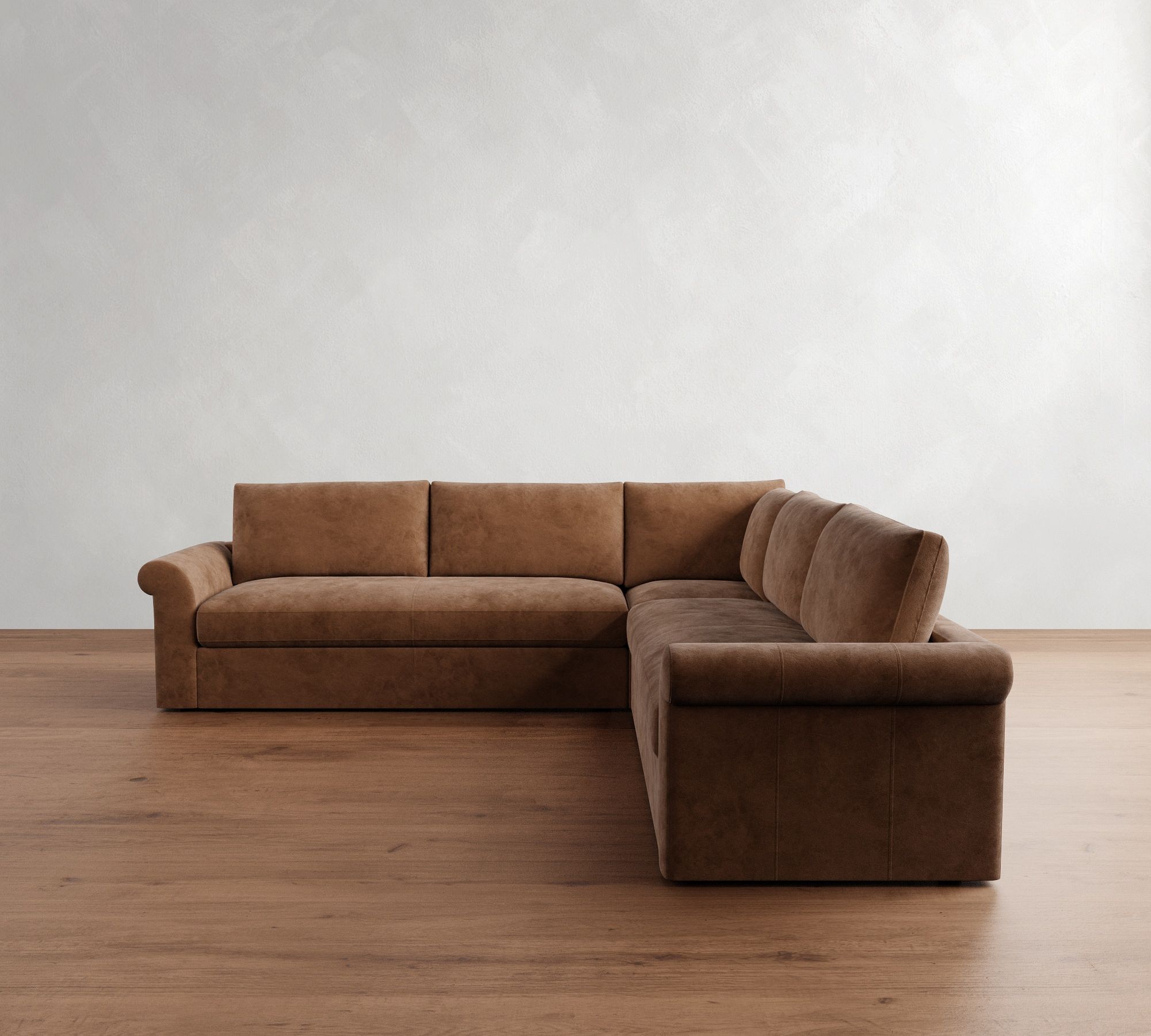 Westwood Roll Arm Leather 3-Piece L-Shaped Sectional (120")