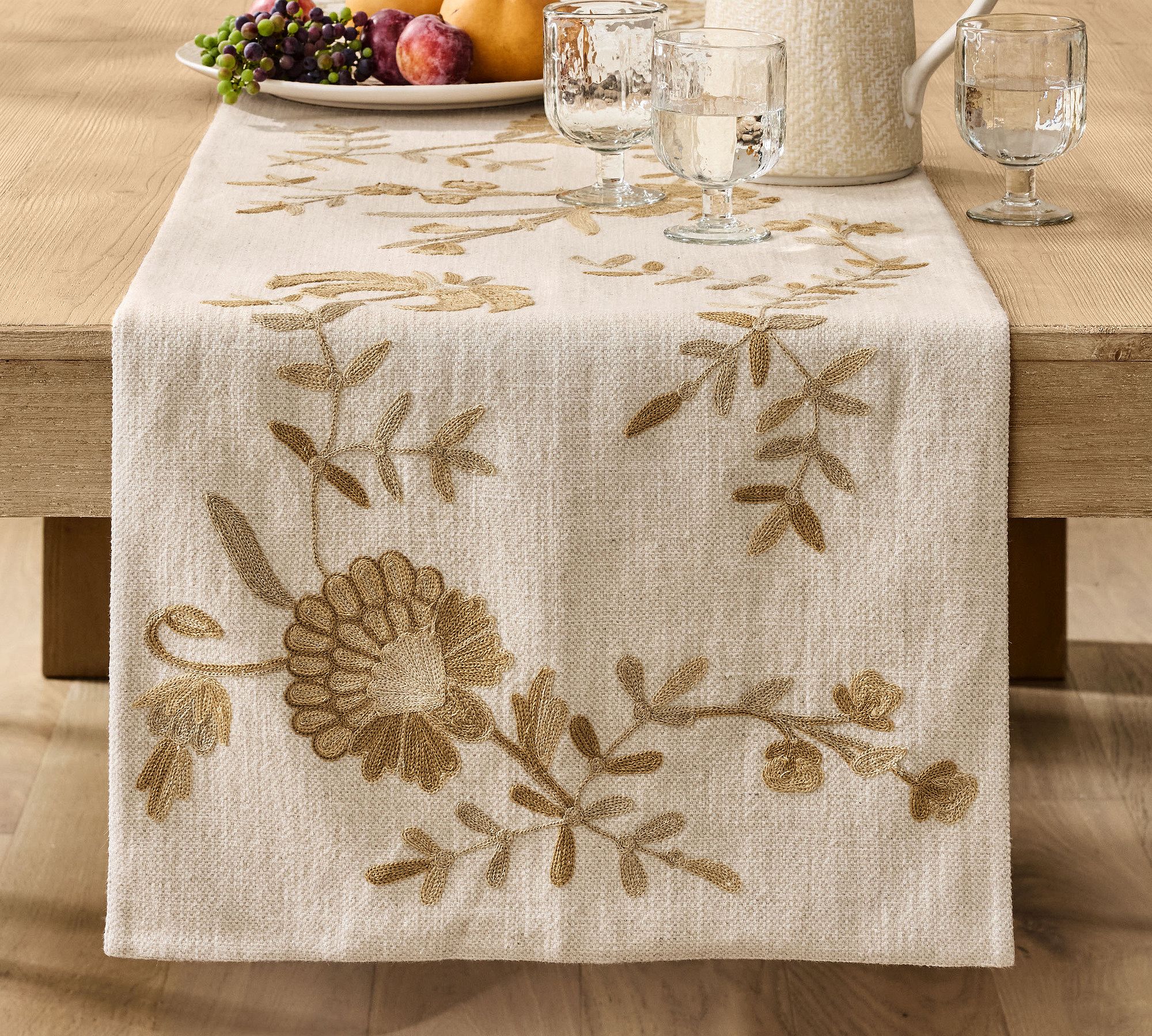 Liana Crewel Embroidered Cotton Table Runner - thumbnail 2