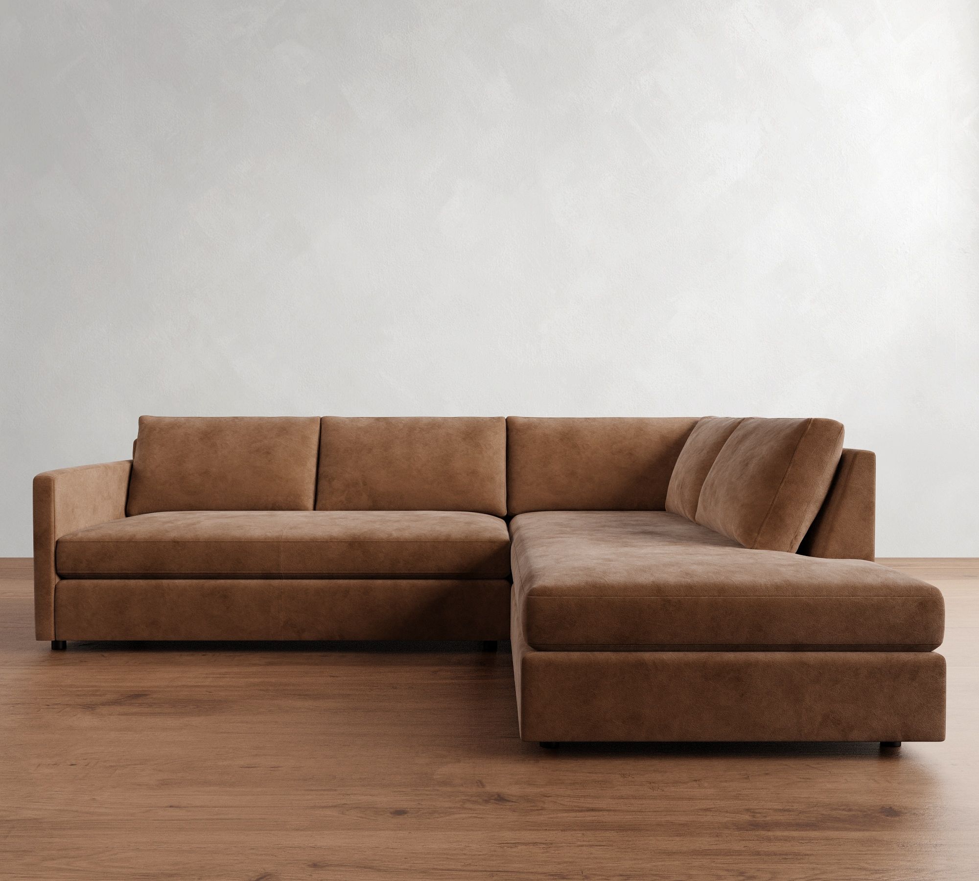 Pacifica Slim Arm Leather Return Bumper Sectional (106") - thumbnail 10