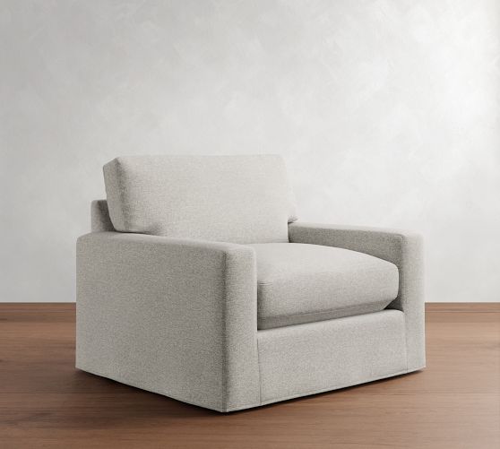 PB Comfort Modern Square Arm Slipcovered Chair and a Half by Pottery Barn