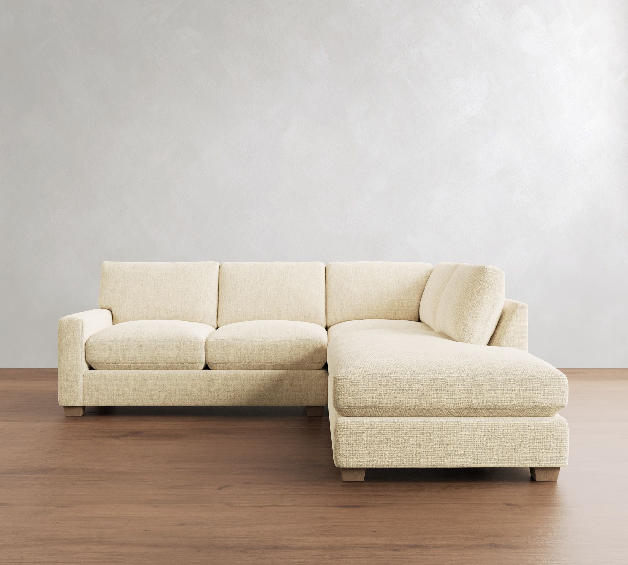 PB Comfort Modern Square Arm 3-Piece Bumper Sectional (106")