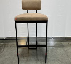 Open Box: Lowen Leather Bar Stool (31") - Nubuck Sand, Bronze