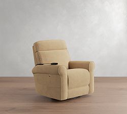 Open Box: PB Comfort Roll Arm Deluxe Power Swivel Glider Recliner with Massage and Heat - Performance Luxe Chenille Golden Wheat