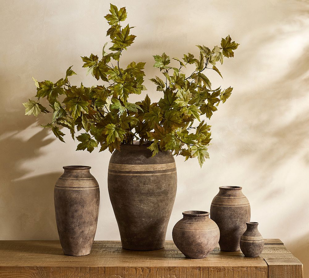 Brown Terracotta Striped Vase by Pottery Barn