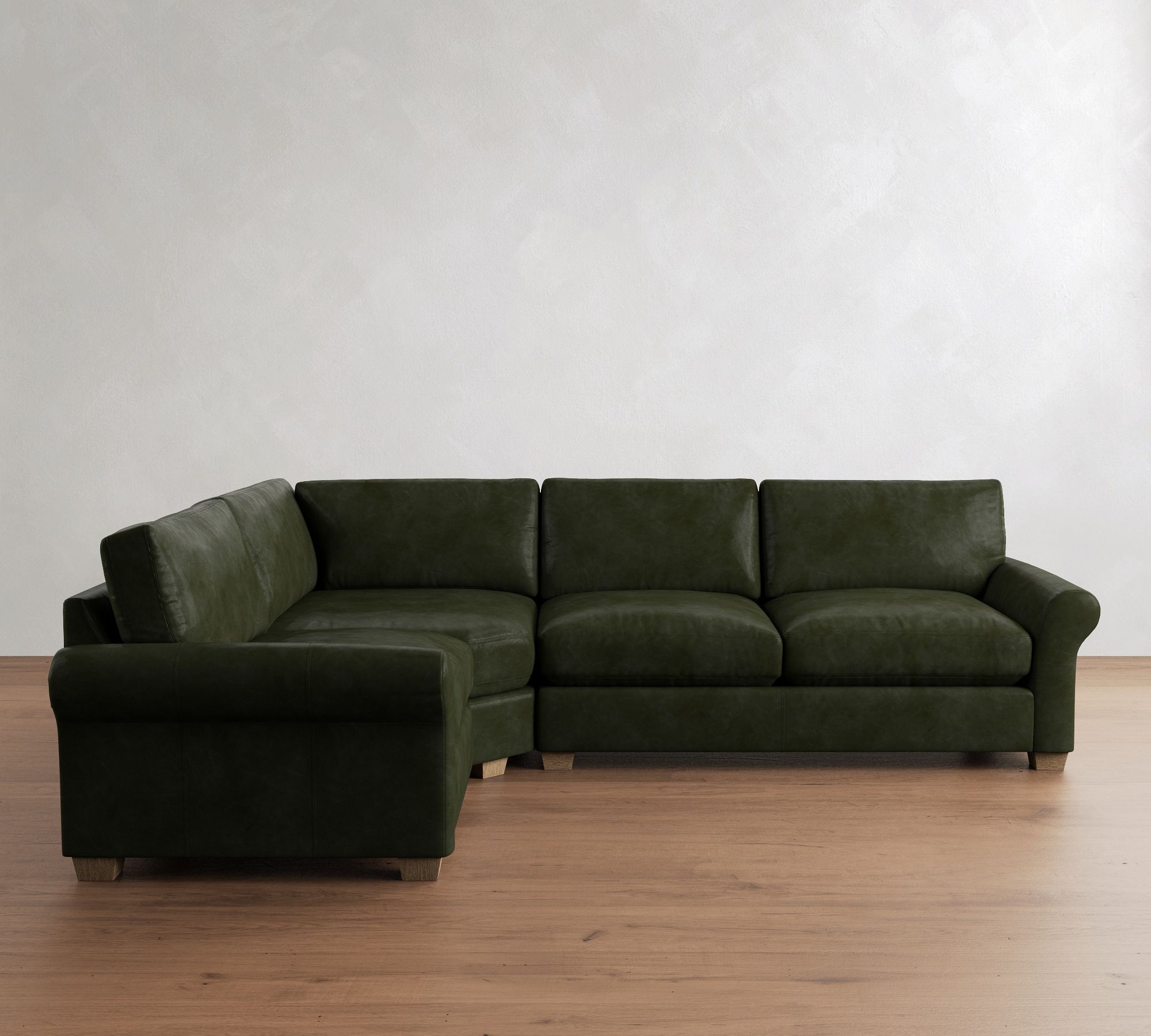 PB Comfort Modern Roll Arm Leather 3-Piece Wedge Sleeper Sectional (121")