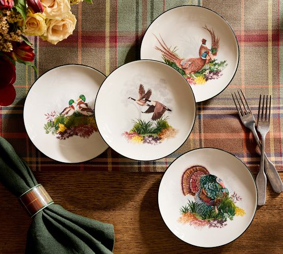 Fantastical Forest Fall Birds Stoneware Appetizer Plates - Mixed Set of 4