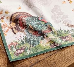 Fantastical Forest Turkey Embroidered Cotton/Linen Table Runner