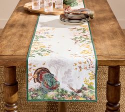 Fantastical Forest Turkey Embroidered Cotton/Linen Table Runner