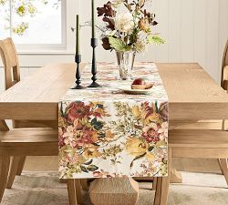 Linden Floral Embroidered Cotton Table Runner