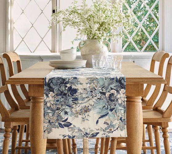 Linden Floral Embroidered Cotton Table Runner