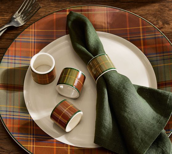 Woodrow Plaid Stoneware Napkin Rings - Set of 4